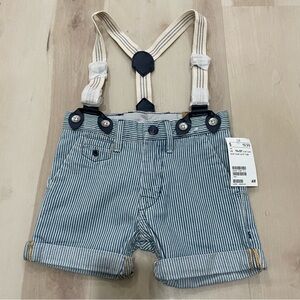 NWT H&M Boy's 1.5-2 Years Shorts with Suspenders Blue Cream Easter Spring Summer